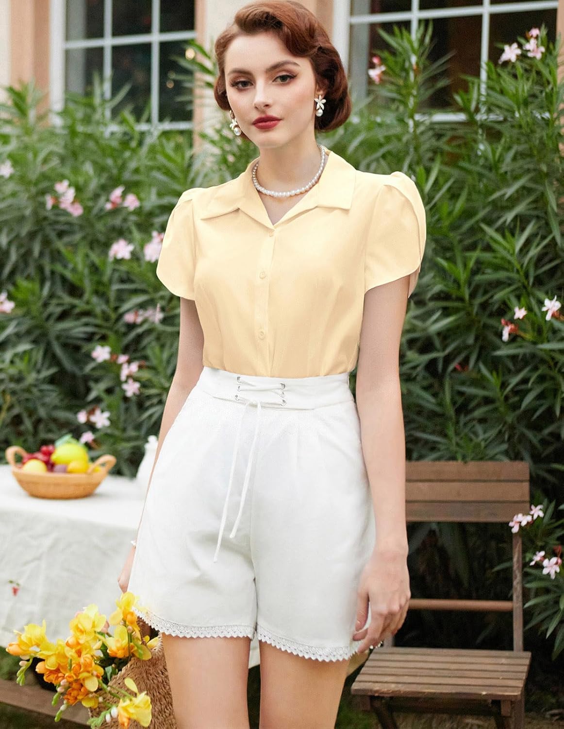 Belle Poque Summer Short Sleeve Button Down Blouse for Women V Neck Vintage Business Casual Shirts Tops - Image 2
