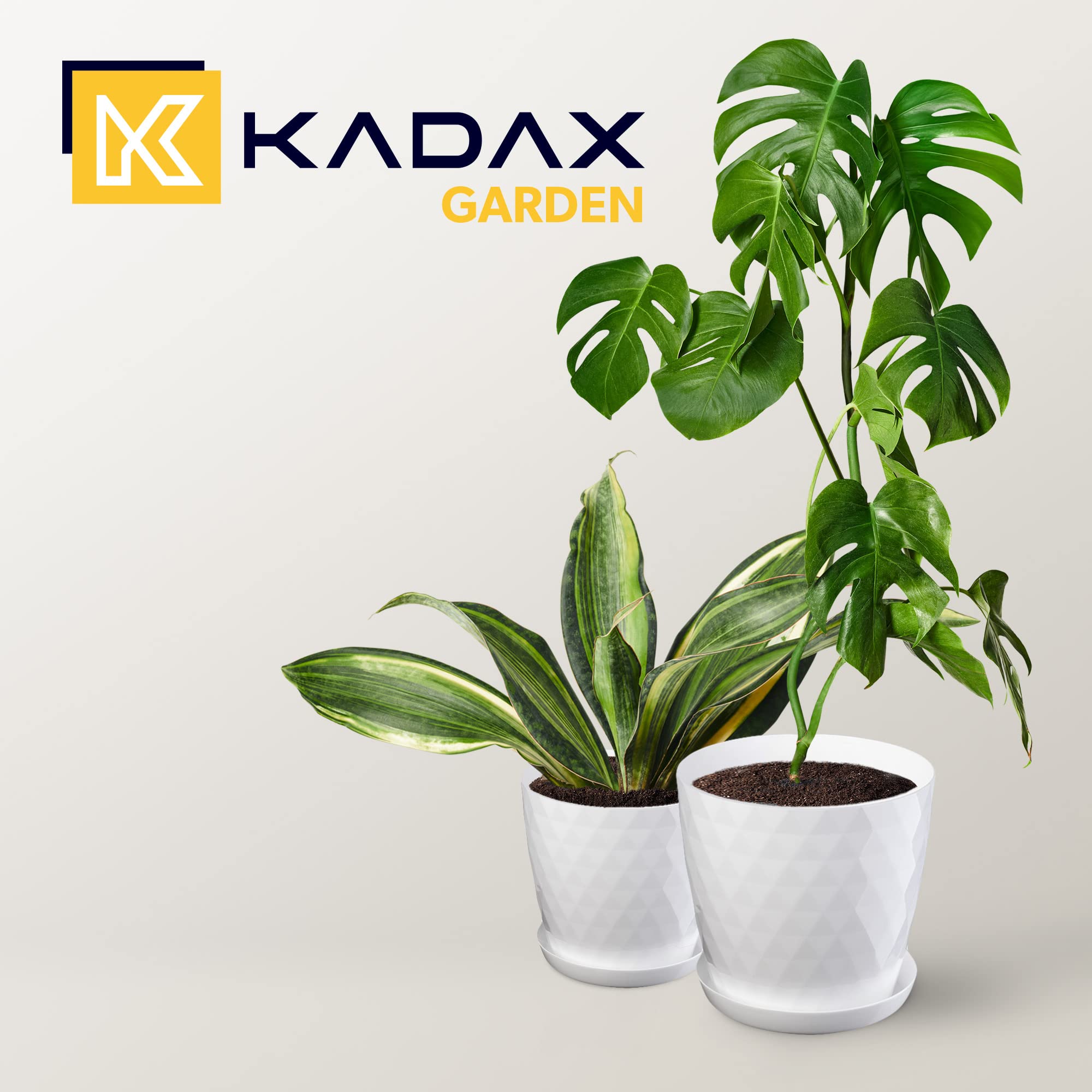 KADAX Pot de Fleurs en Plastique avec Soucoupe, Pot de Plante pour Une Décoration Florale Moderne dans l'espace Interieur (Lot de 3 : Blanc, 25 cm)