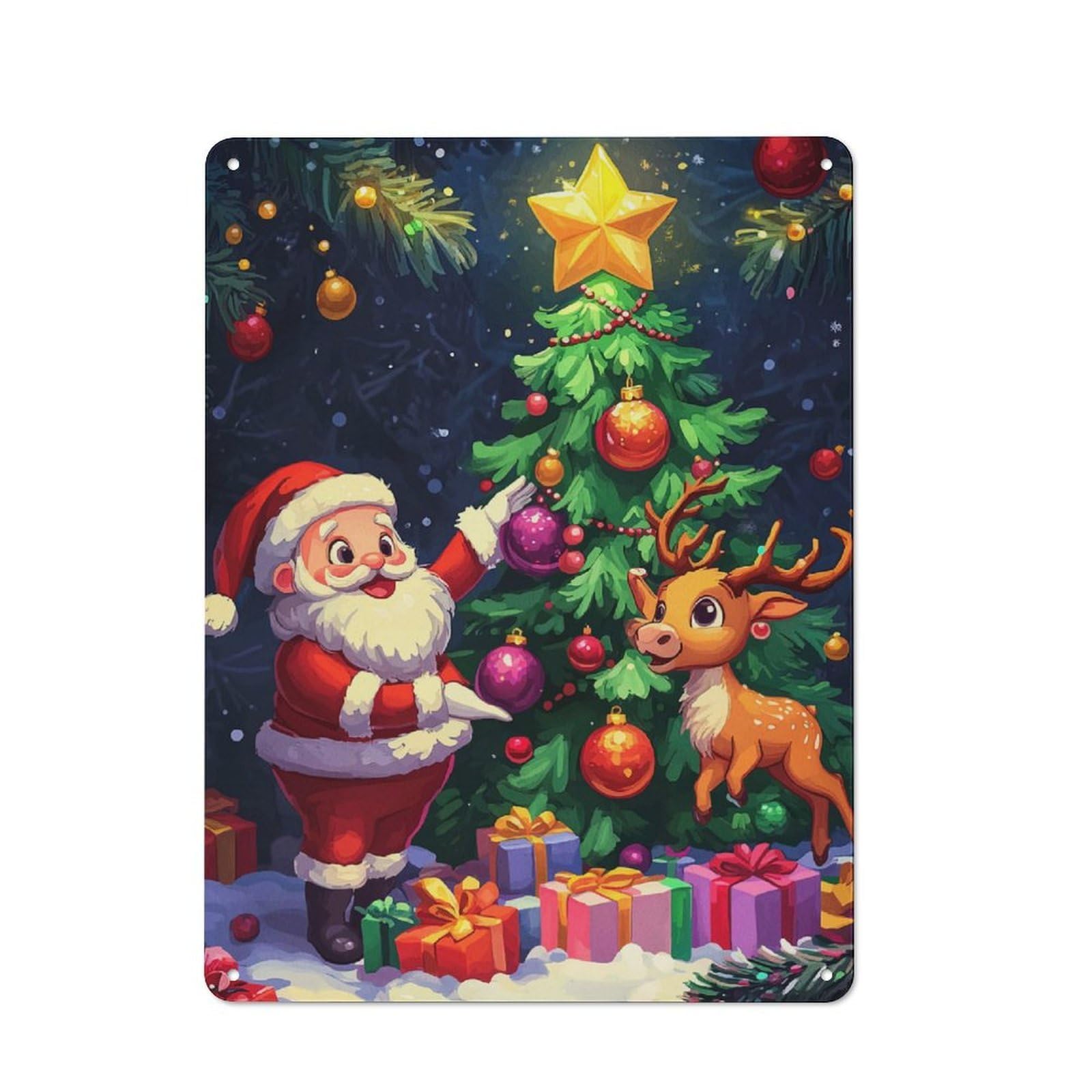 Junmoney Santa And Reindeer Christm Tin Wall Plaque 40X30cm With For Workshop Wall, Suited To Workshop Decor Fans, For Retro Home Interiors