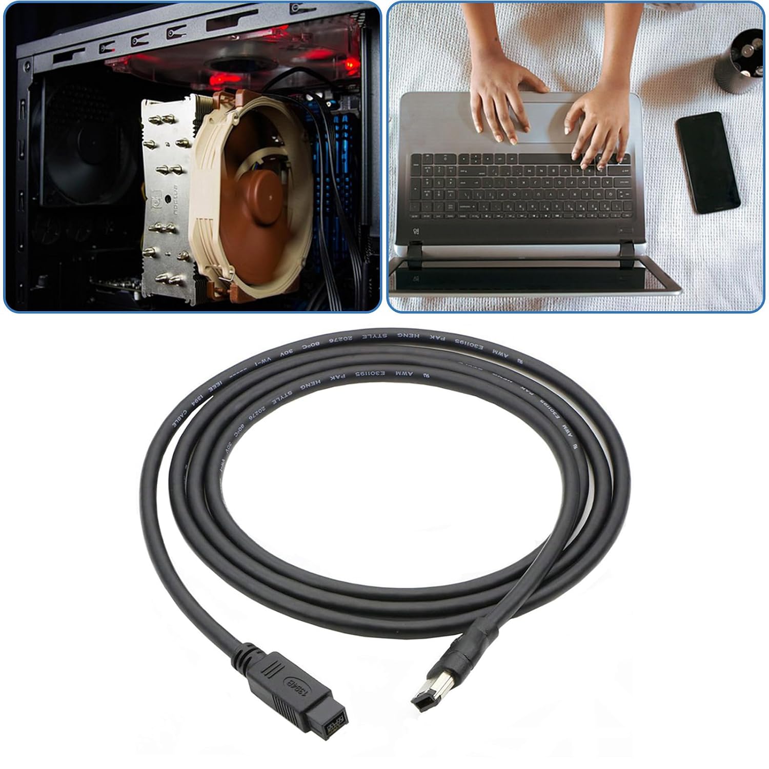 Firewires Cable IEEE1394 6 Pin Male to 9Pin Male Adapter for Printers Scanners and Hard Drives