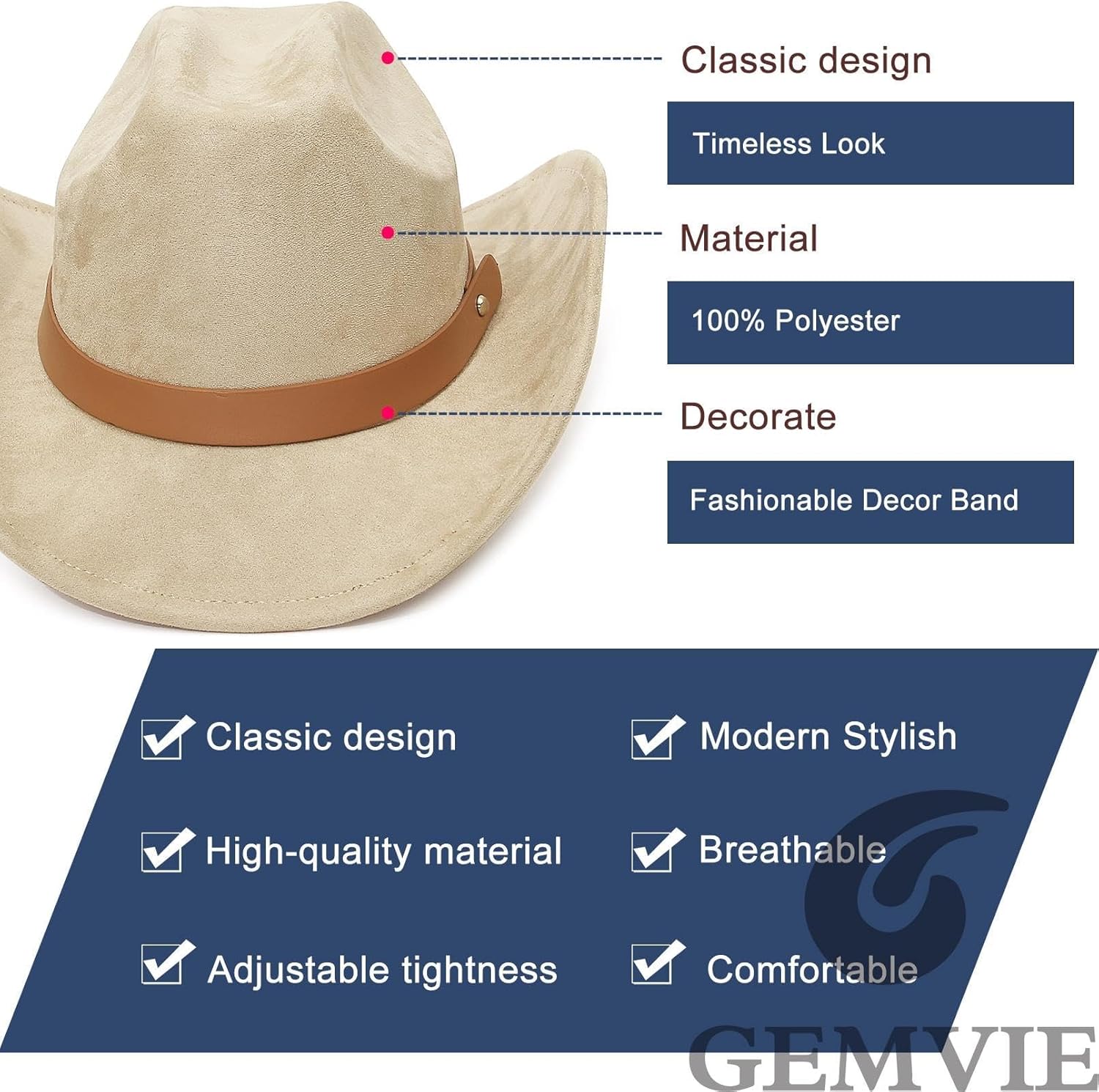 GEMVIE Suede Cowboy Hat for Men Women Roll up Brim Cowgirl Hat Classic Country Cowboy Hat - Image 4