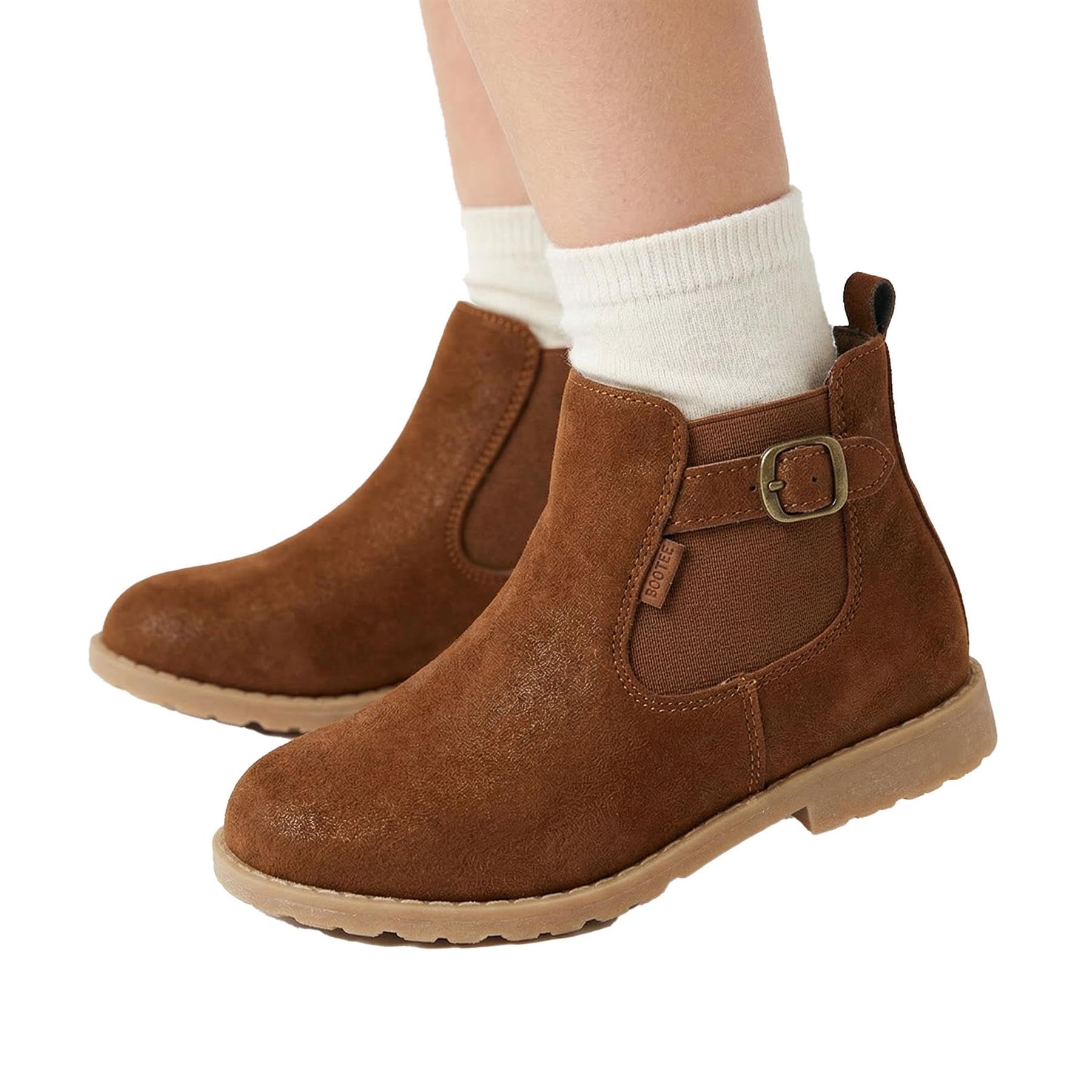 A2Z 4 Kids Stivaletti Chelsea da bambina, in finta pelle scamosciata, con cerniera e senza lacci, stivali invernali con fibbia e cinturino con fibbia, comodi stivali casual per scuola e feste, taglie