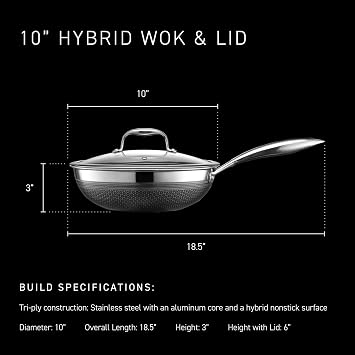 HexClad Hybrid Nonstick 10-Inch Wok, Stay-Cool Handle, Dishwasher-Friendly, Oven-Safe Up to 900F, Induction Ready, Compatible with All Cooktops