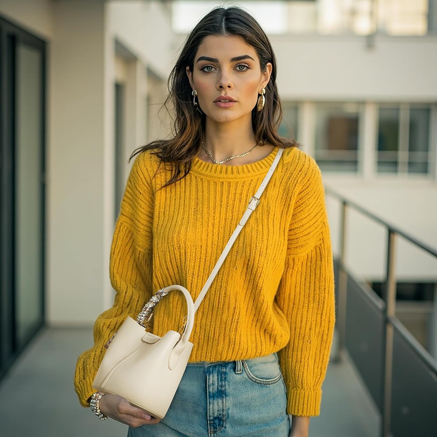 Mini Bucket Bags for Women, Vegan Leather Small Crossbody Purse with Removable Straps Trendy Top Handle Shoulder Straps - Image 2