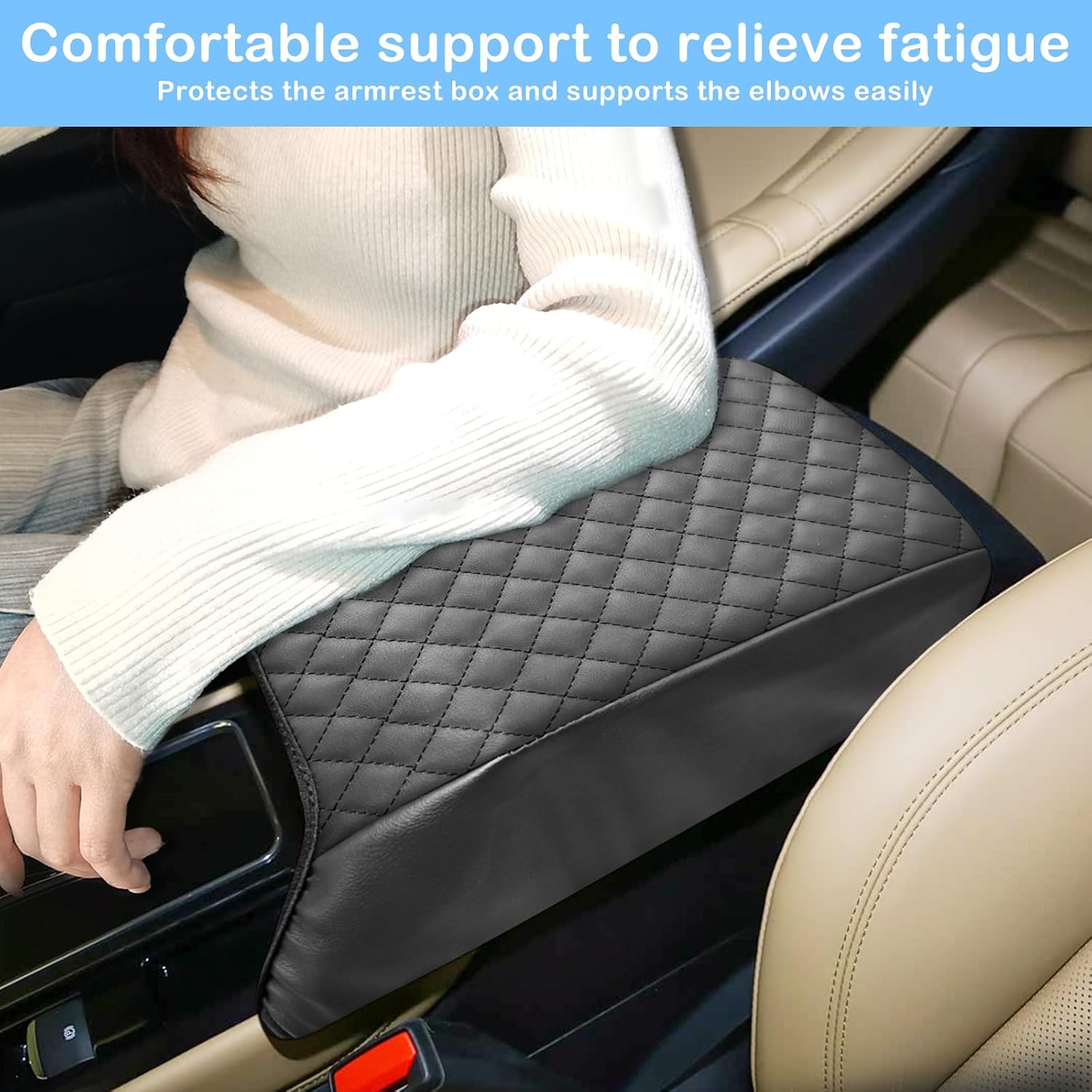 QianBao Compatible with Lincoln Corsair 2020 2021 2022 2023 2024 2025 2026 Leather Armrest Box Center Console Cover Middle Console Cover Protector Black Stitches