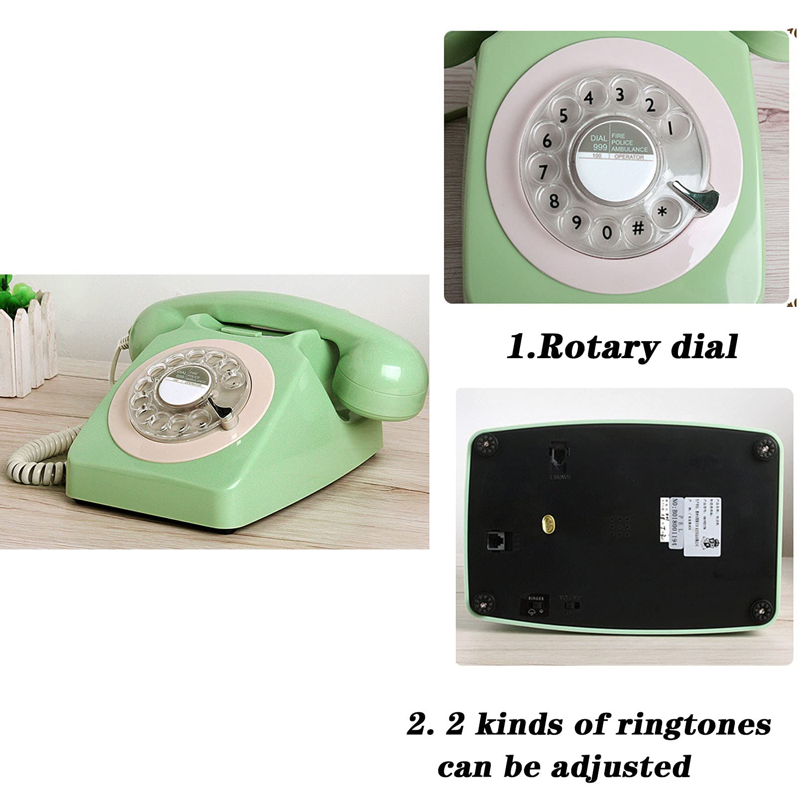 Teléfono Retro Teléfono Retro, Teléfono Fijo con Cable, Teléfono/Teléfono Fijo/Teléfono con Cable para El Hogar/Hotel, Auricular con Cable En Espiral con Marcación por Botón
