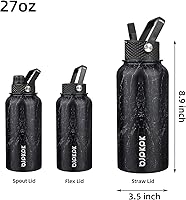 Vista 124 de BJPKPK - Botellas de agua aisladas con tapa de popote, botellas de agua de acero inoxidable de 40 onzas con 3 tapas, termo a prueba de fugas libre