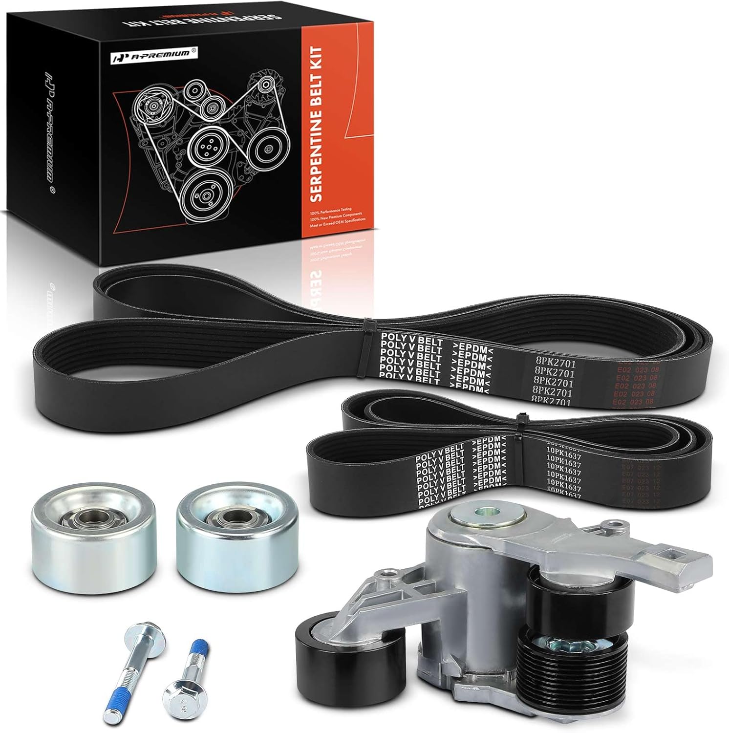 A-Premium Engine Serpentine Belt Drive Kit Compatible with Freightliner 122SD 2014-2019, Cascadia 2011-2018, Coronado & Western Star 4900FA, 4900SA, 5700XE, 6900XD, 4900EX - 14.0L 14.8L 15.6L