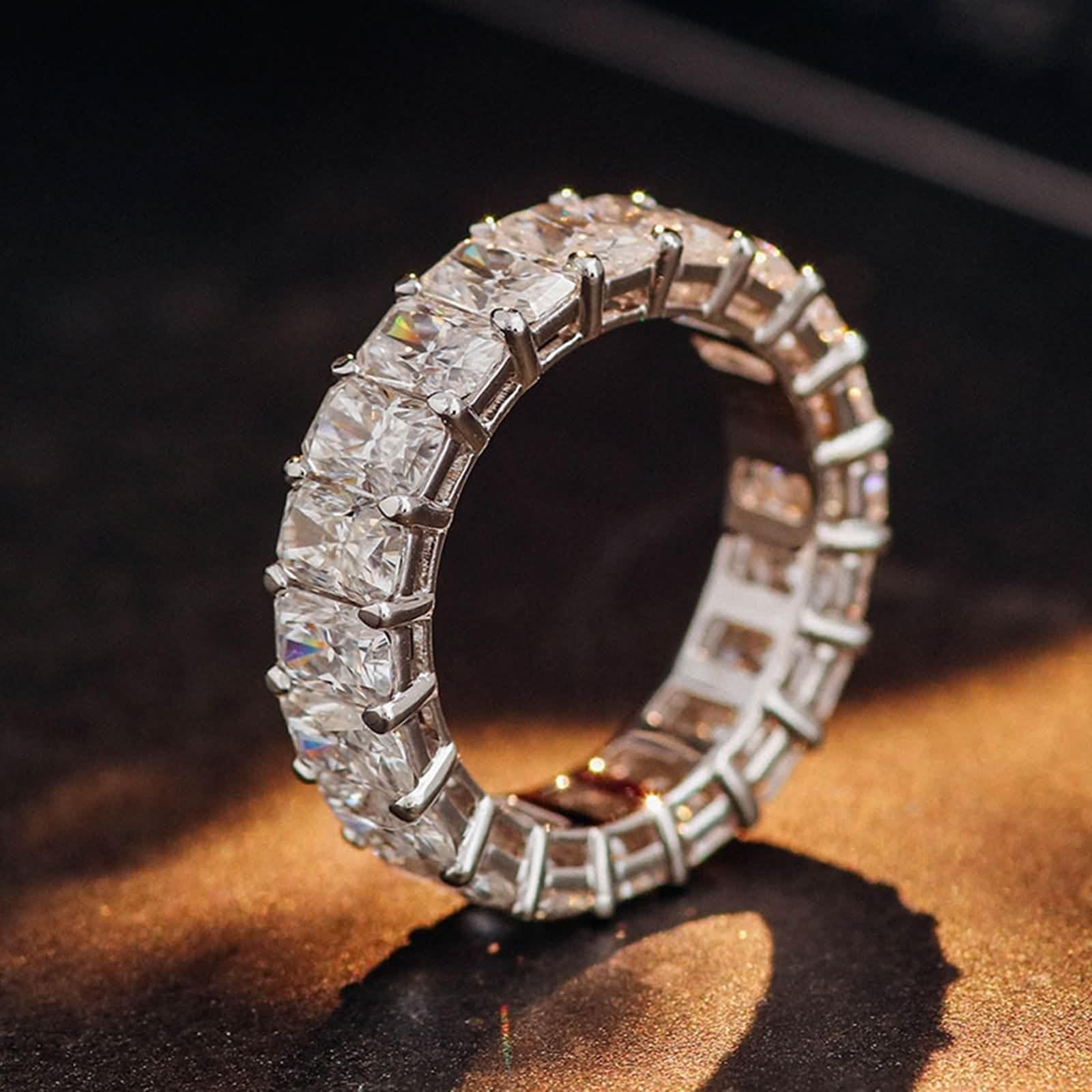 Moissanite obrączka ślubna, 9K/14K/18K białe złoto, Eternity Rectangle z modną modną modą Moissanit