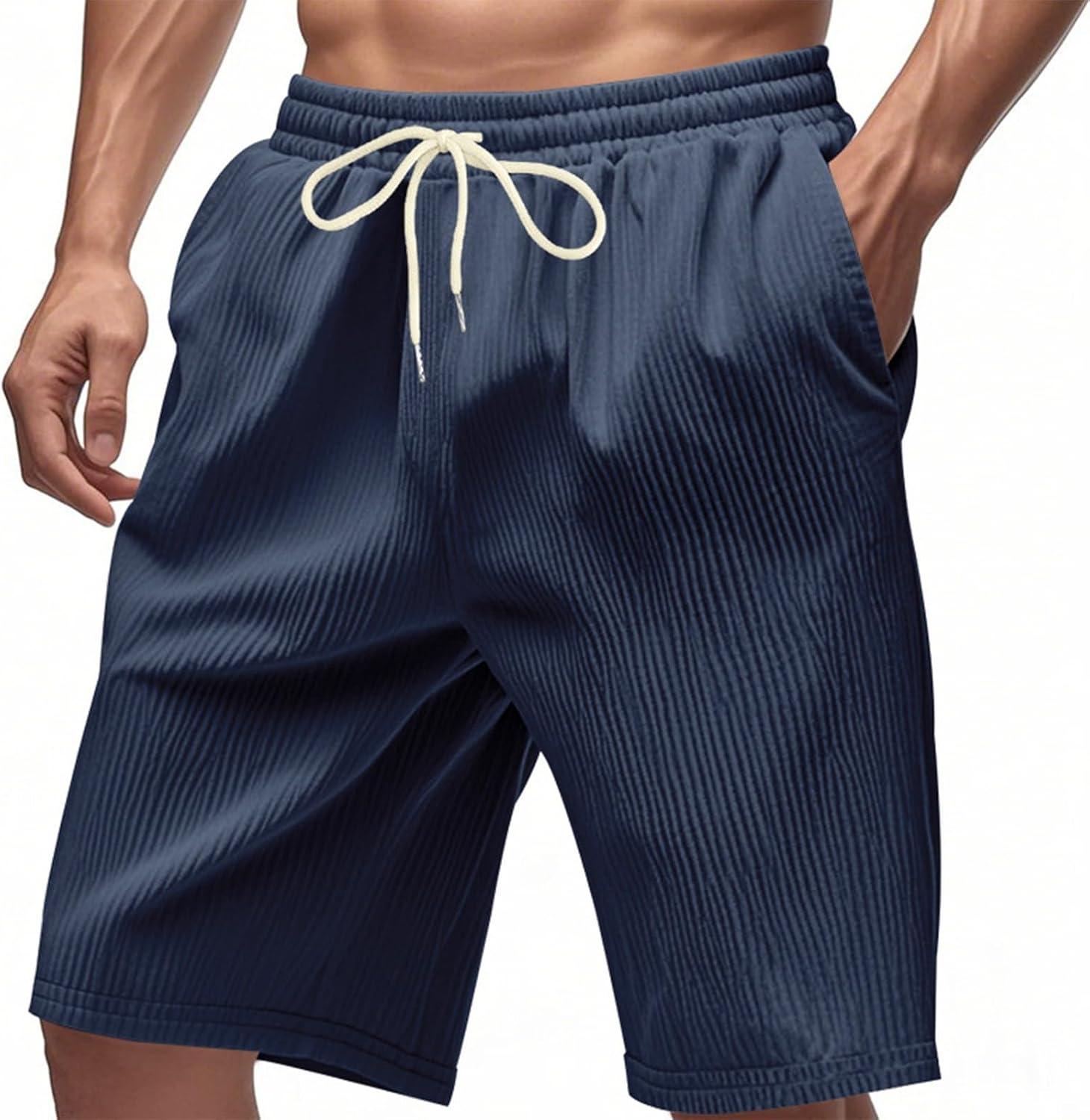 Corduroy Shorts for Men Lightweight Breathable Elastic Waist Drawstring Casual Trunks Baggy Style Lounge Shorts