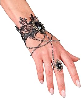 W WIDMANN MILANO Party Fashion - Armband aus Spitze mit Ring und Edelstein, Gothic, Accessoire Halloween Kostüm