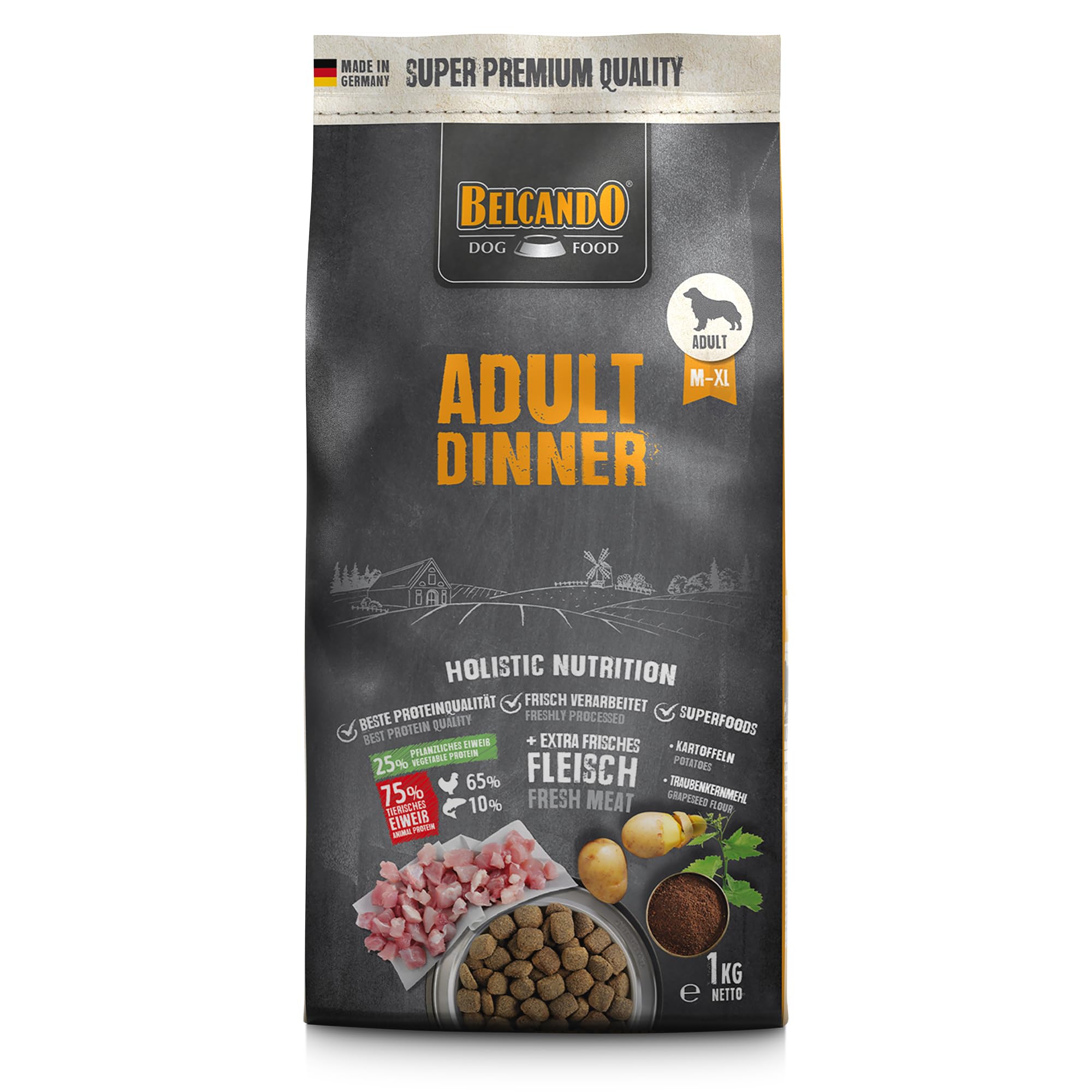 Belcando Adult Dinner Hundefutter | Trockenfutter für Hunde | Alleinfuttermittel für ausgewachsene Hunde Aller Rassen ab 1 Jahr (1 kg neu)