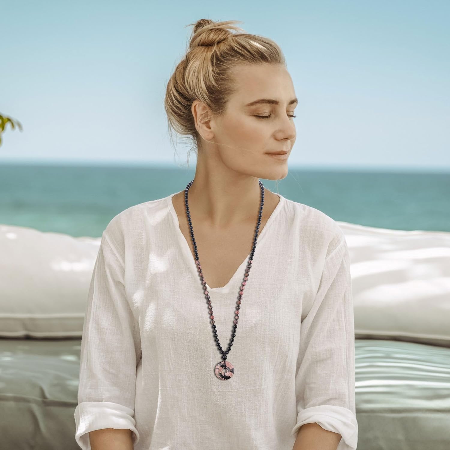 COAI 108 Mala Beads Prayer Necklace for Yoga Meditation, Donut Pendant Beaded Necklace for Men Women - Image 2