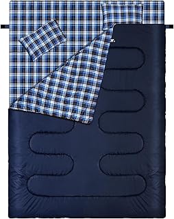 Sportneer - Saco de Dormir Doble para Exteriores, 2 Personas, 3 Estaciones, 220 x 150 cm, 2,75 kg con 2 Almohadas, Cuatro Cremalleras Dobles, para Adultos