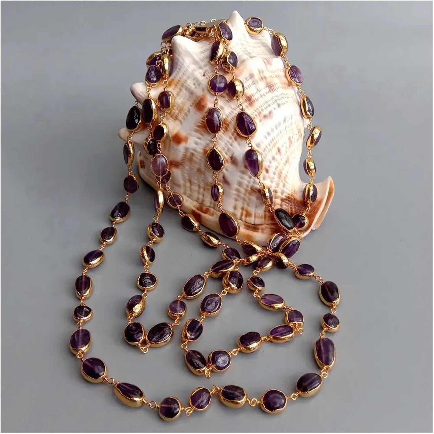 3 Strands Natural Amethyst Freeform Wrap Necklace 18" Handmade For Women