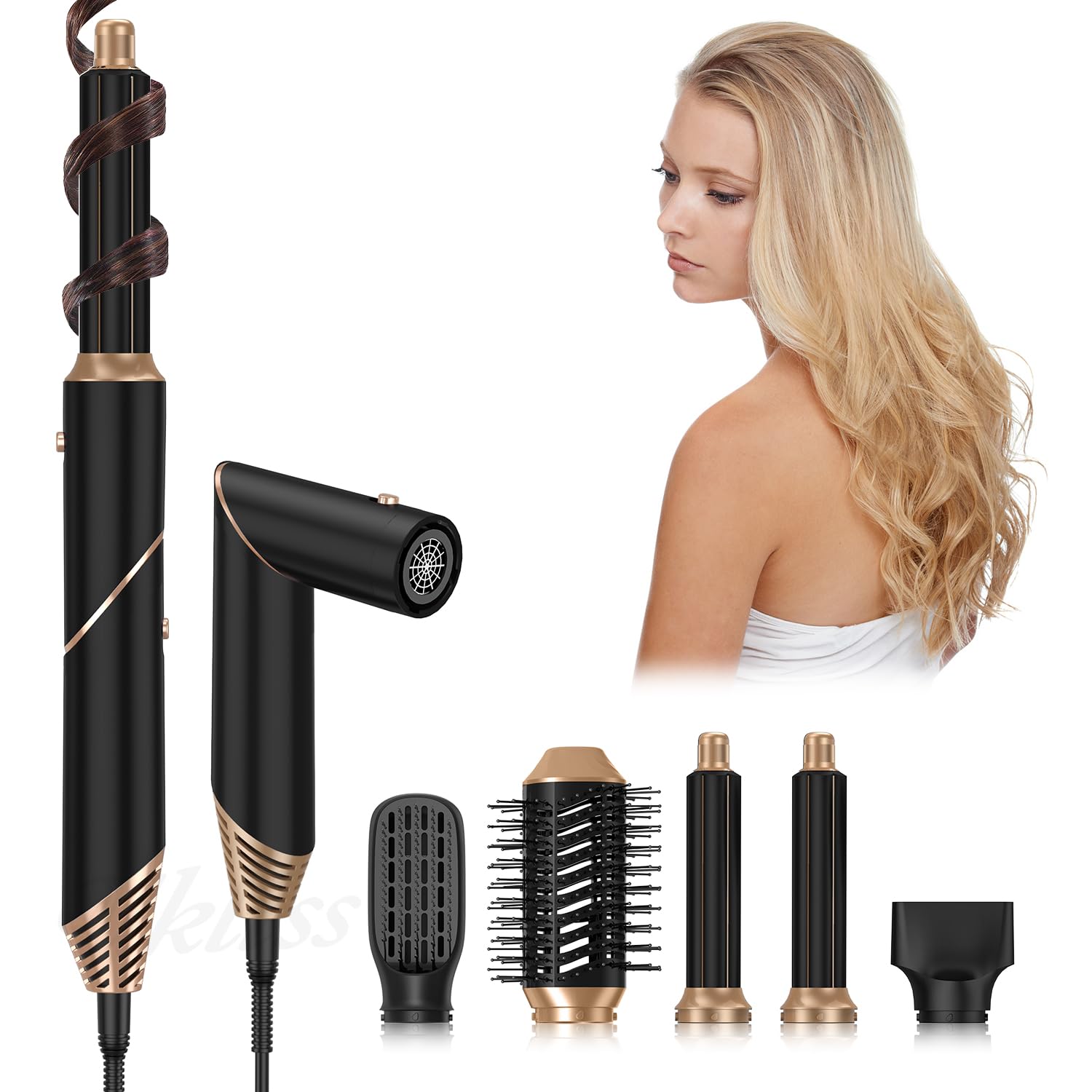 UKLISS Spazzola Asciugacapelli 5 in 1 Airstyler Ioni Phon Spazzola Capelli 5 in 1 Arricciacapelli Spazzola ad Aria Calda Multistyler Arricciacapelli Spazzola per Capelli Regalo Donne, Nero