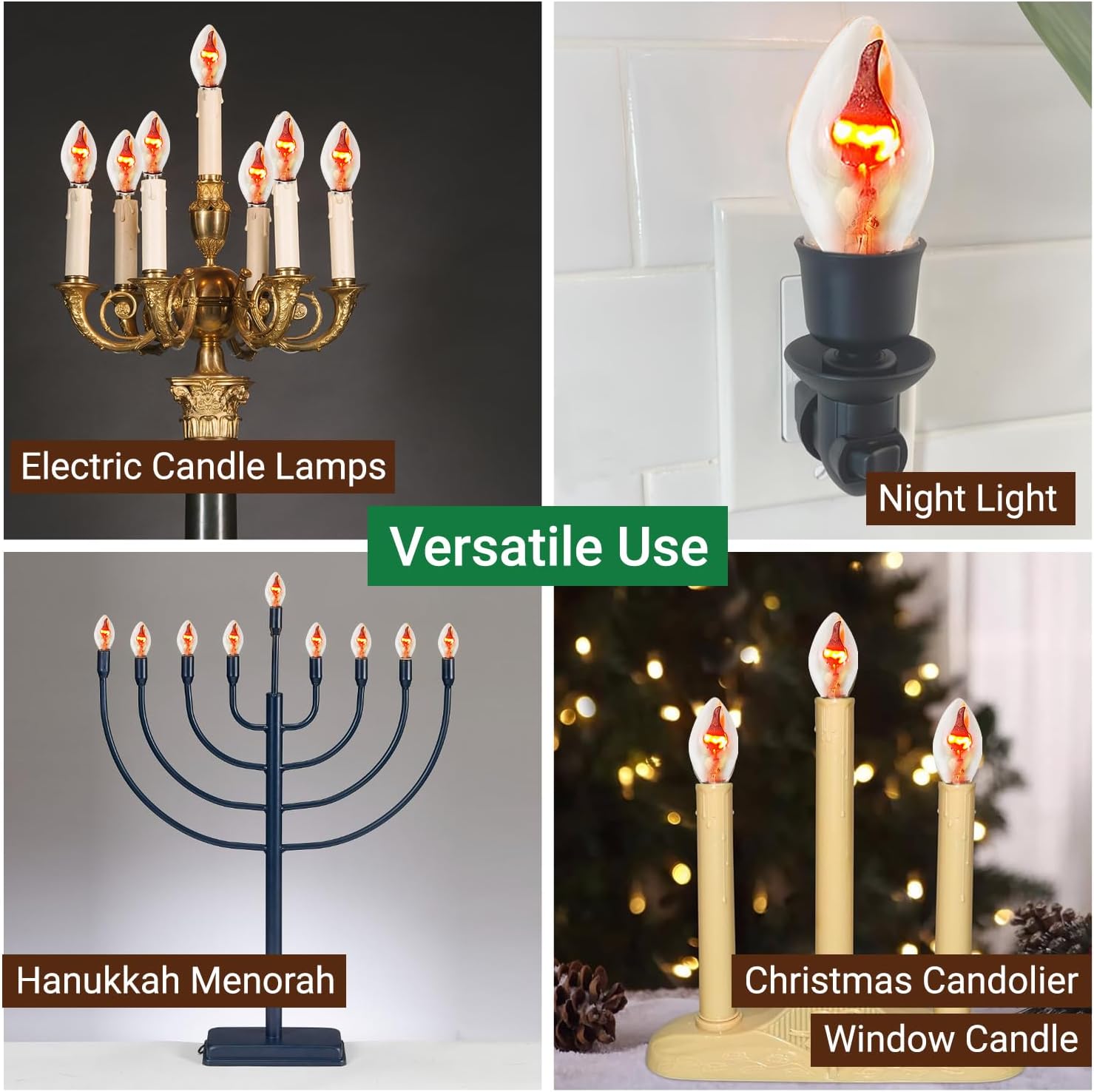Tupkee C7 Flickering Flame Bulb – 1W, Flicker Flame Light Bulb with a Orange Glow That Flickers and Dances Up and Down - Replacement for E12 Base Halloween, Christmas Candolier Window Candle - 2/Pkg