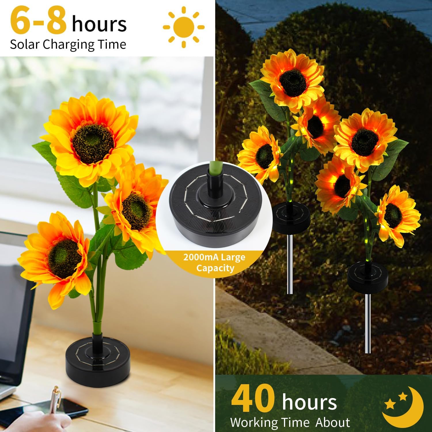 Solar Garden Lights Outdoor - Sunflower Solar Flowers Lights Outdoor Decorative Waterproof, 40 Hours Yard Pathway Light Solar Powered for Grave, Cemetery Decoration, Backyard Decor, Gift for Mom, 4pcs