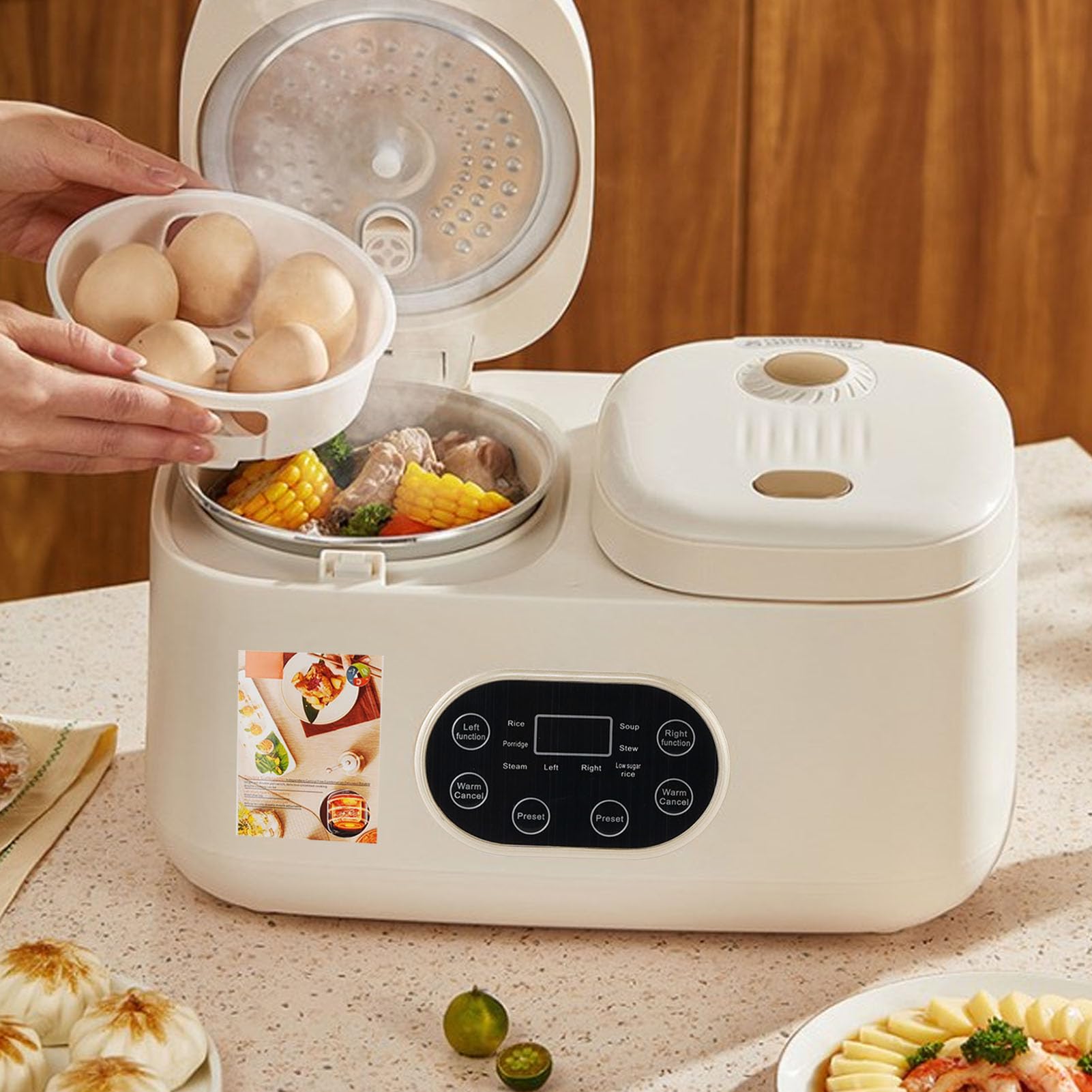 Doppelter Slow Cooker, Timer -Funktion, 2 -up -Deckel, Multifunktionaler Kochtopf, Buffetserver, Dual für die Sammelparty -Sammlung (EU-Stecker 220V)
