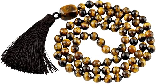 Rockcloud Tibetan Mala Pulsera Collar Oración Budista Meditación Cristales Curativos Cuentas anudadas a mano con borla