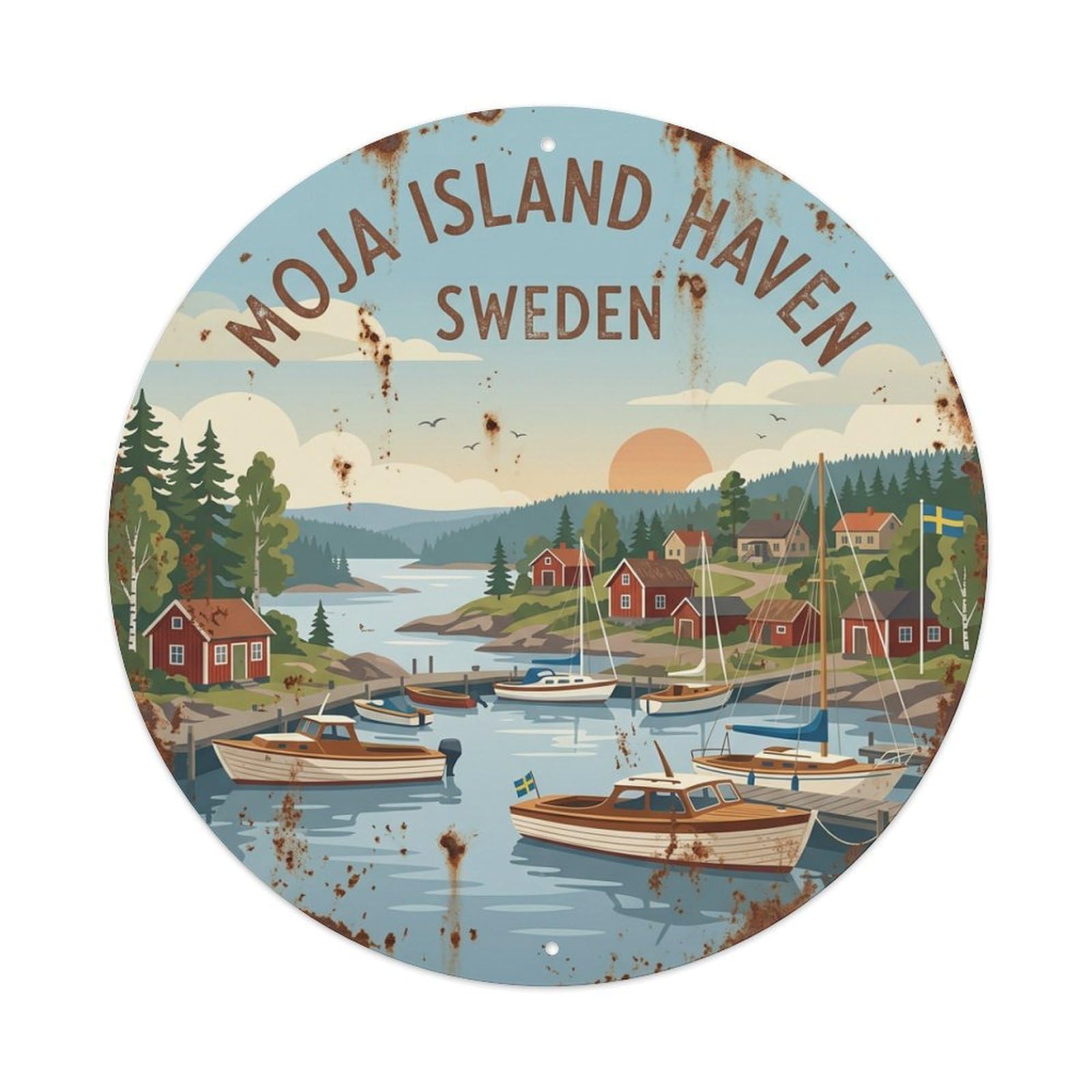 Vintage Travel Moja Sweden Haven Metal Tin Sign