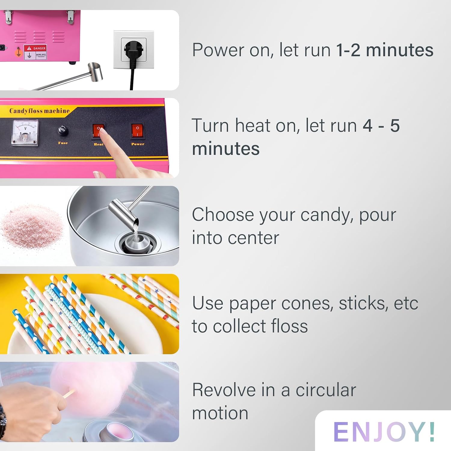 Pink 1080W Electric Cotton Candy Machine, Commercial Candy Floss Maker, 20 inch Stainless Steel Bowl with Sugar Scoop, Easy Home Use