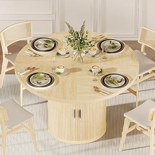 Round Dining Table for 4-6 People, 47 Inches Dinning Room Table with Wooden Pedestal Base, Natural Dinner Tables, Circle Kitchen Tables for Dining Room, Living Room(Table Only)