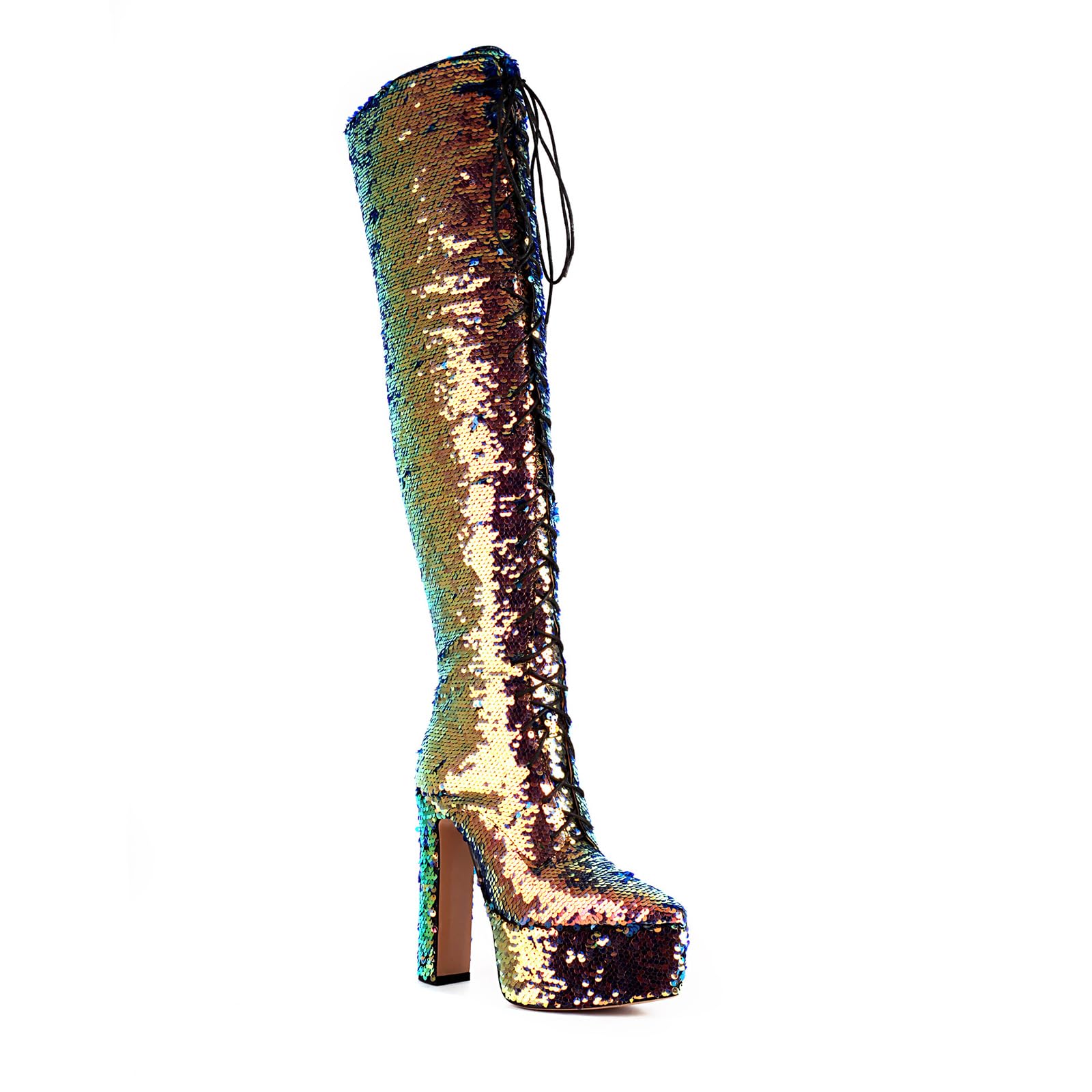 Damen Plateau-Pumps 15 cm Blockabsatz Overknee-Stiefel Sexy Stripper Club Party Schuhe
