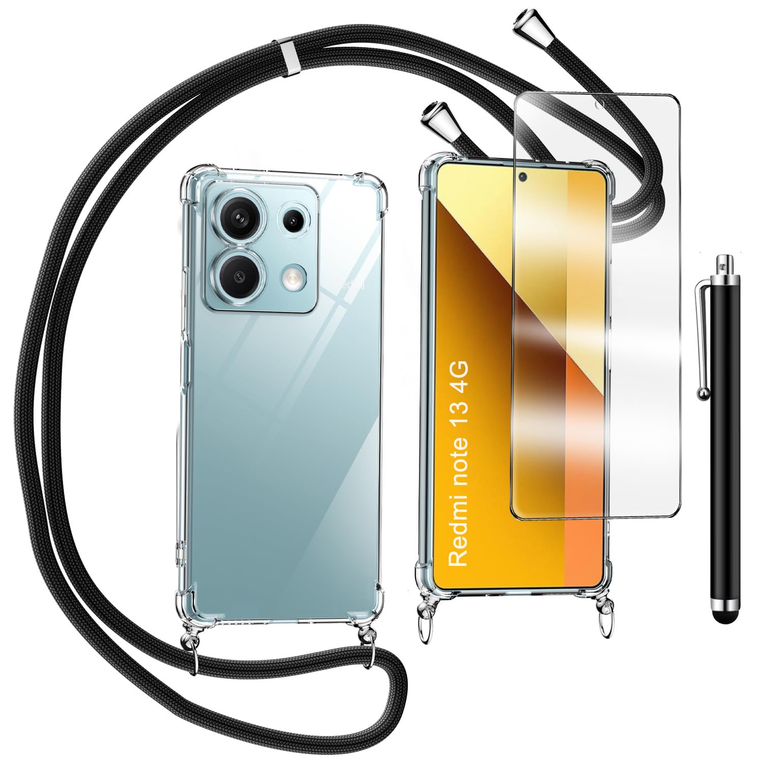 Pnakqil Mobile Phone Chain For Xiaomi Redmi 13C, Case With Strap, Transparent Soft Silicone With Cord, Necklace Cord, Anti-Fall Bumper, Protective Case, Compatible With Redmi 13C, Pink - View #2