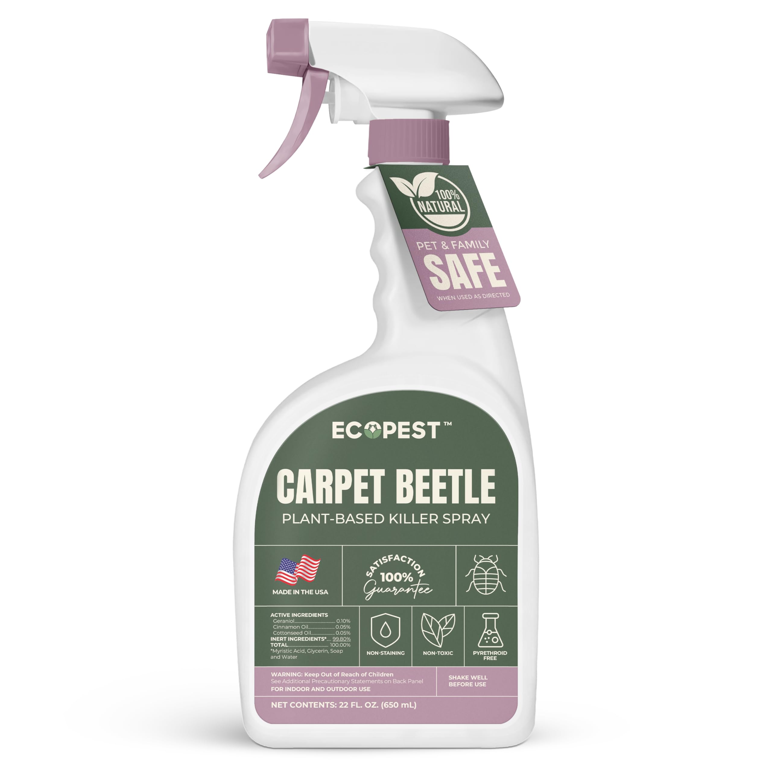 Carpet Beetle Spray Natural Plant-Based Killer for Carpet Beetles Eggs Nymphs Fabric Furniture-Safe Home Treatment for Indoor Use