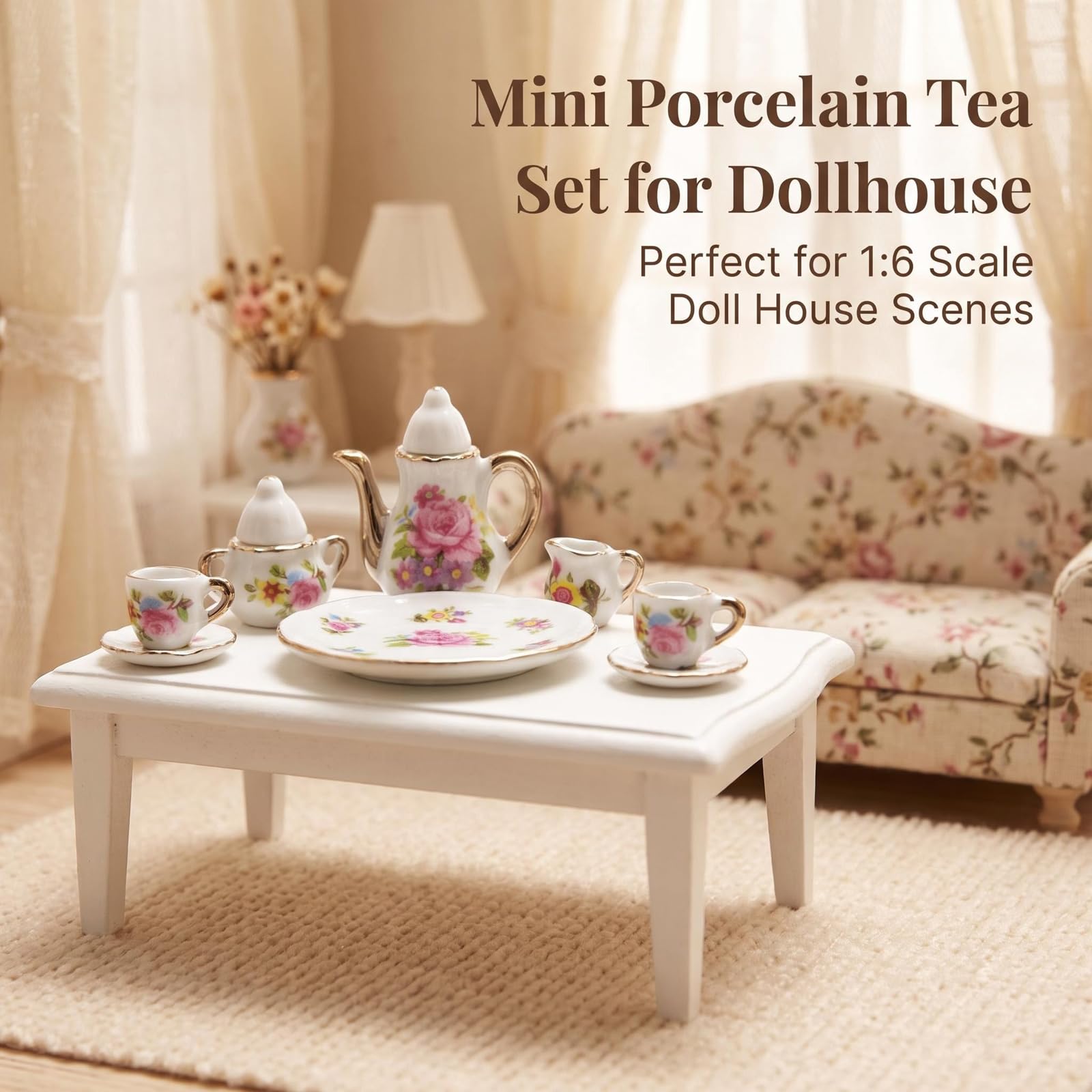 Miniature Porcelain Tea Set for Dollhouses -4 Miniature Porcelain Tea Set for Dollhouses -4
