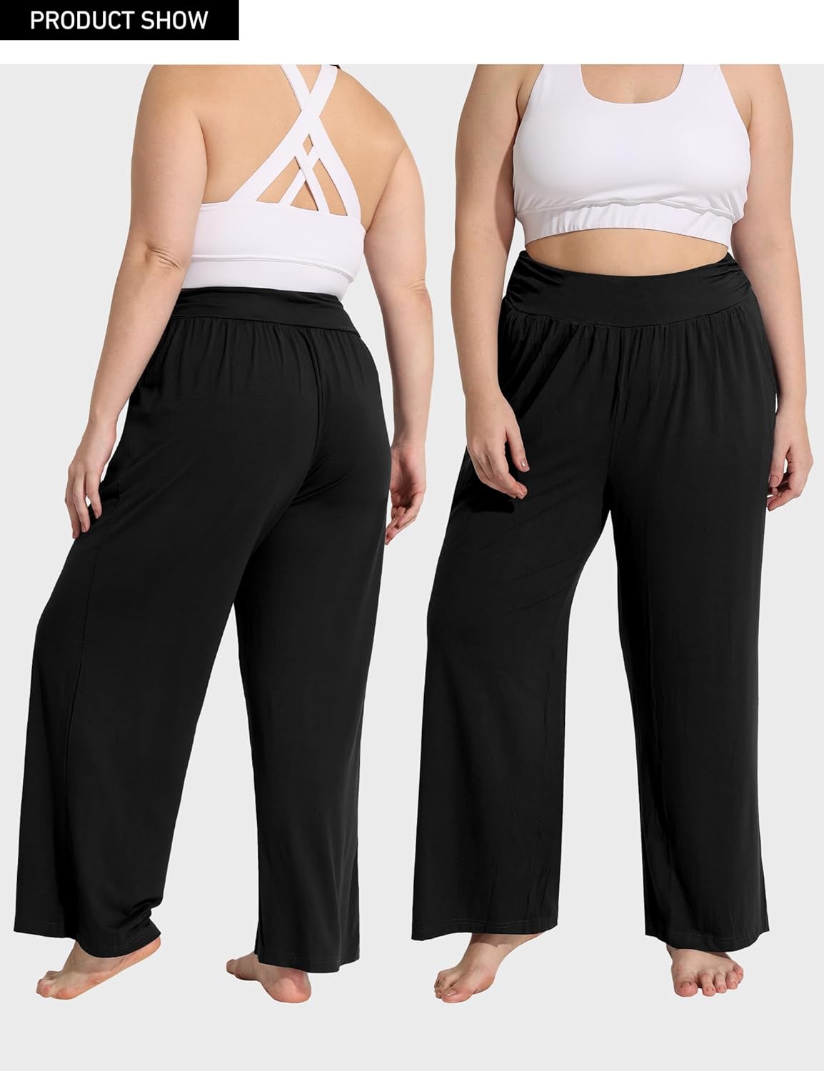 FOREYOND Plus Size Wide Leg Pants for Women Flowy Yoga Lounge Sweatpants Casual High Waisted Pajama Bottoms with Pockets - Image 4