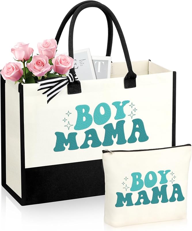 JSTUMB Conjunto com 2 bolsas de lona e chaveiro com tema mãe e filho