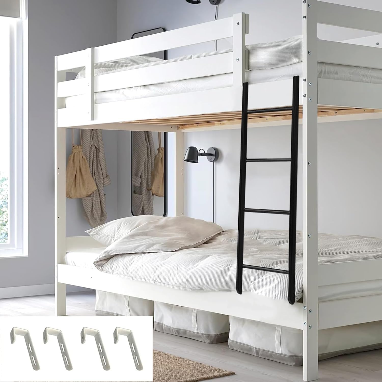 Adjustbale Bunk Ladder for Home Appartments Loft,Metal Hanging Bed Ladder Bunk Bed Replacement Ladder(150cm(59"))