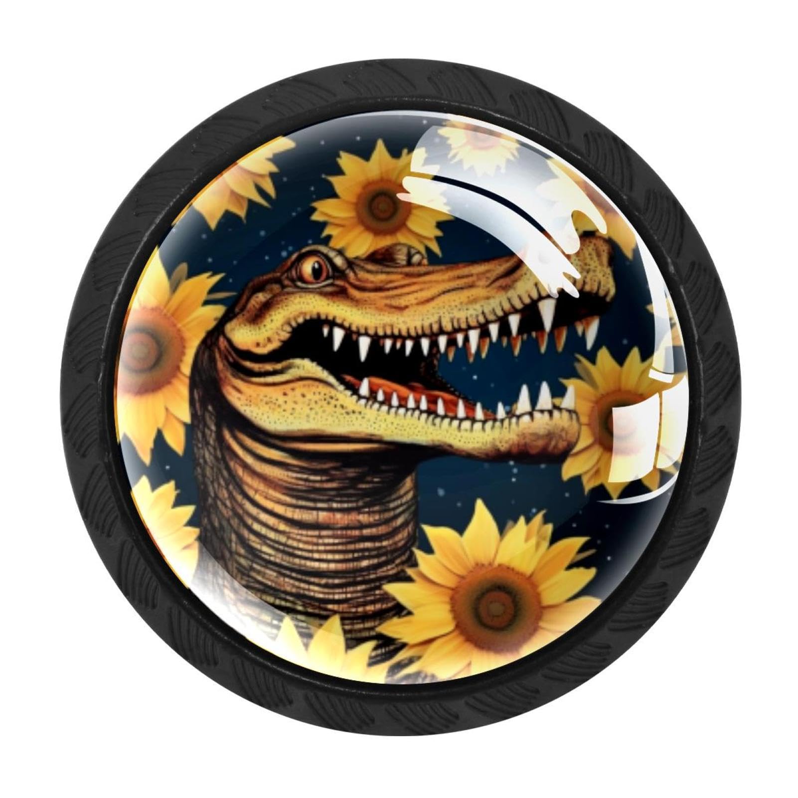 CHENZZZZ 4 Pieces Crocodile Starry Sunflower Drawer Knobs, 35mm Black Cabinet Knobs, Drawer Pulls and Knobs, Dresser Drawer Knobs, Cabinet Hardware Kitchen Cabinet Knobs