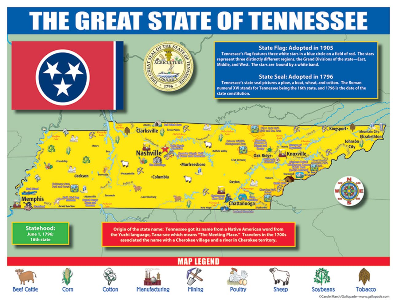 Gallopade Publishing Group Tennessee State Map for Students - Pack of 30 (9780635106698)
