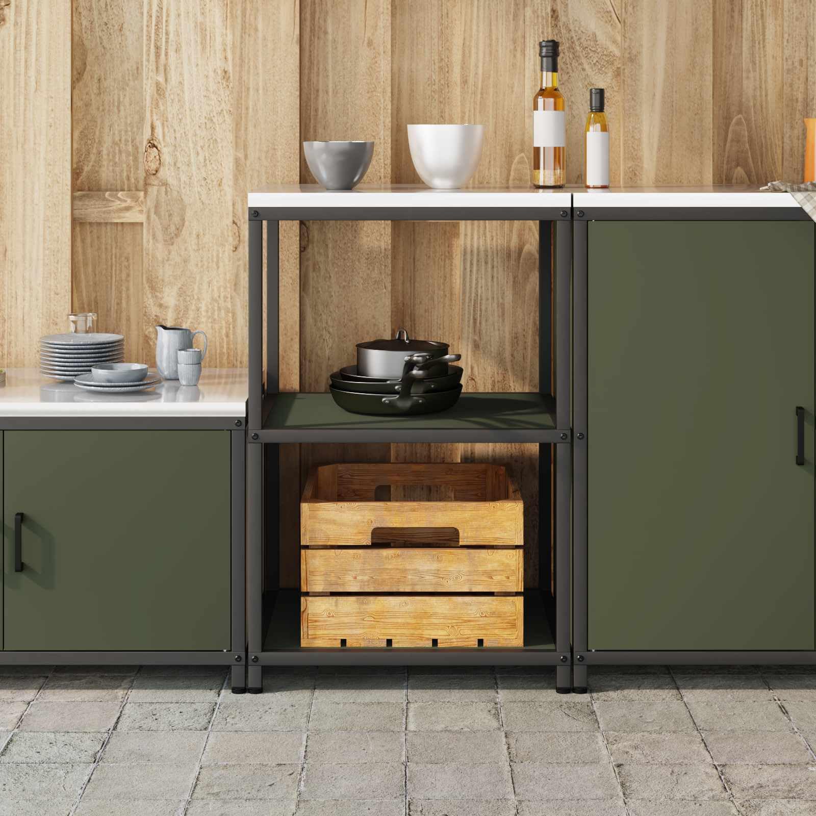 Scaffale da Cucina HATTEM in Acciaio Verde Oliva 60x50x92 cm