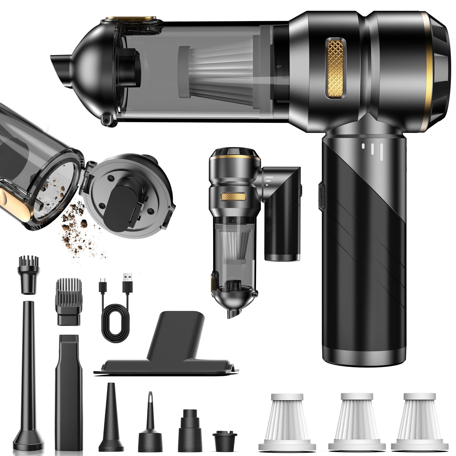Aspirabriciole Senza Fili Potente, 21000Pa 4 in 1 Aspirapolvere Auto Portatile con Scarico Polvere Automatico a un Tocco,Aspiratore e Soffiatore con Motore Brushless,Mini Aspirapolvere Potente