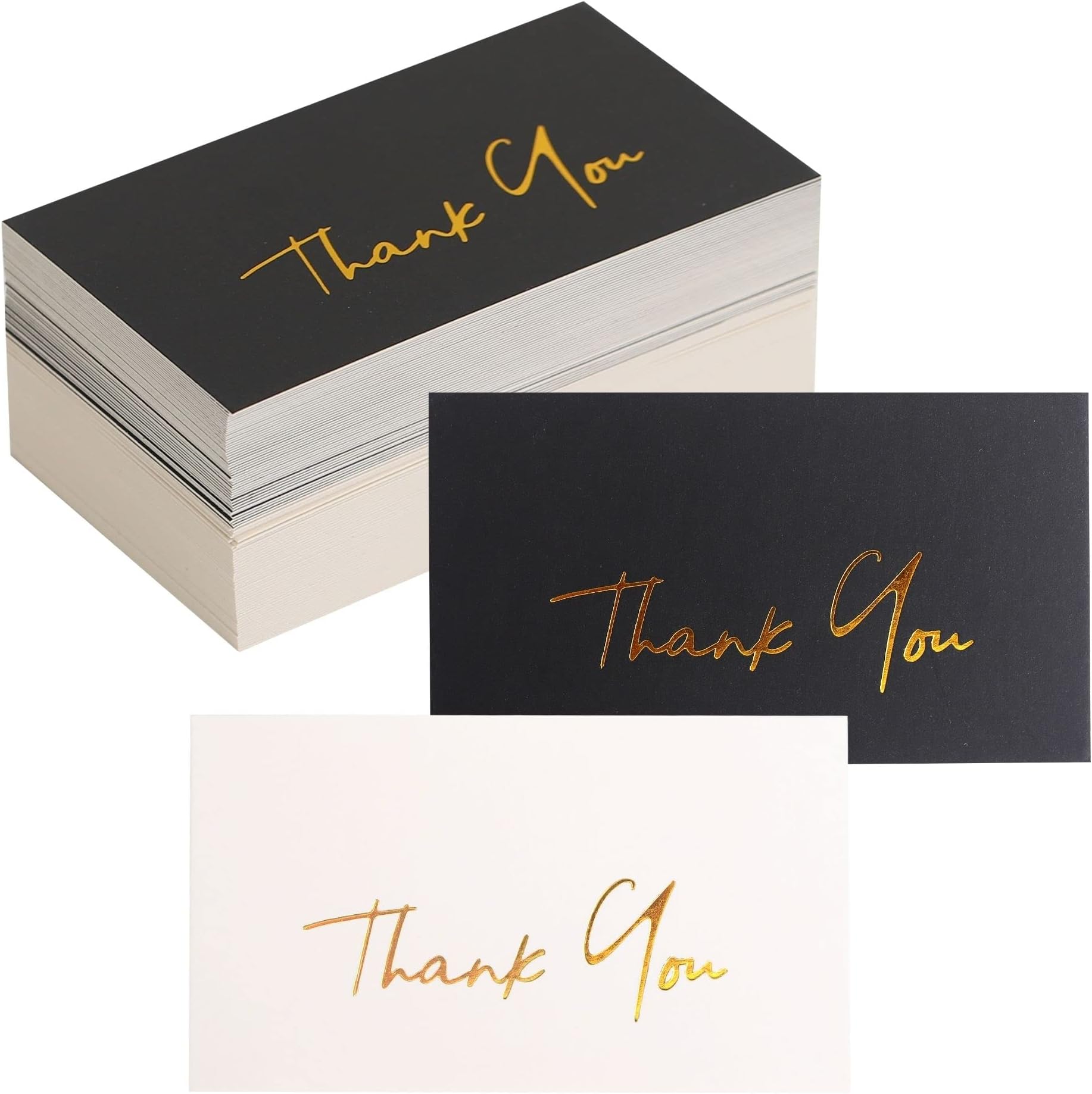 Winoo Design Gold Mini Thank You Cards Small Business - 100 PK - Flat Card No Fold, 2 x 3.5 Inches Thank You for Your Order for Your Support Cards for Wedding Black and Off White Color
