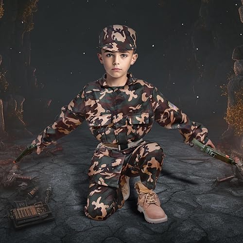 Miniatura 6 de Disfraz del ejército para niños, disfraz de soldado militar de Halloween, disfraz de fiesta de Halloween para niños de 3 a 10 años