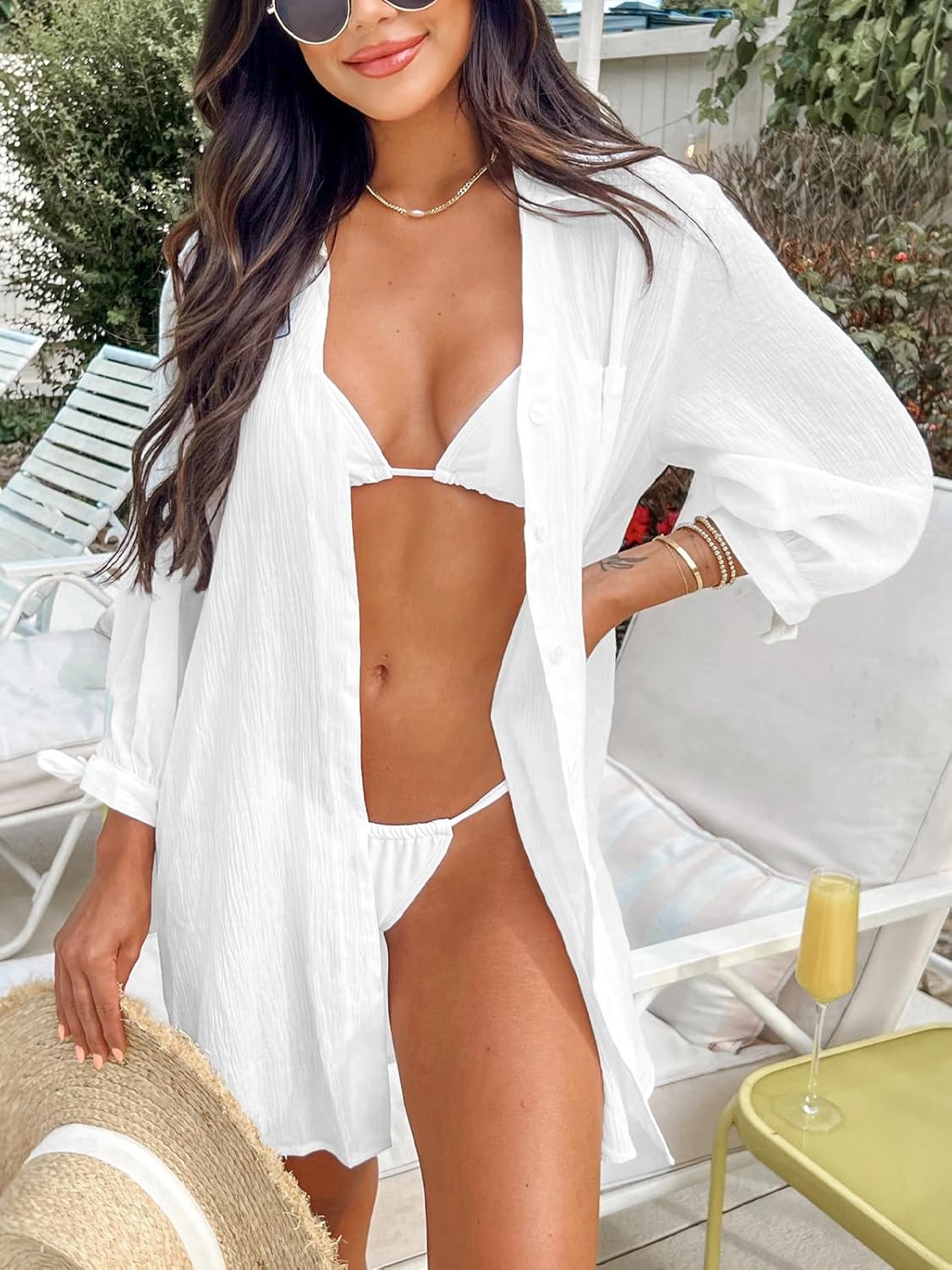 CUPSHE Women Swimsuit Coverup Button Down Casual Shirt Dress V Neck Beach Cover Ups with Pockets XS-XL - Image 2