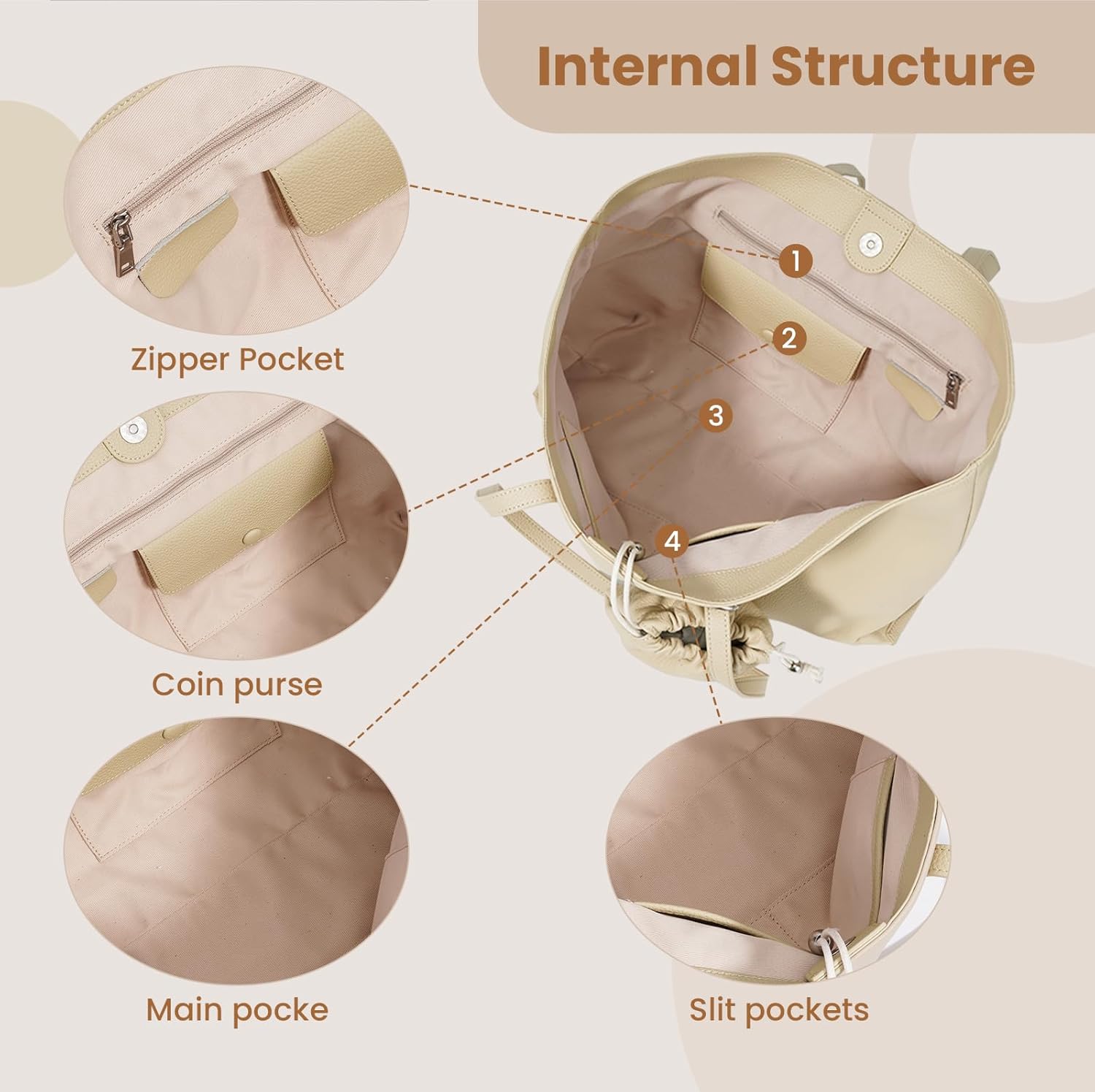 Genuine Leather Tote Bag for Women, Soft Purses Handbags Shoulder Fashion Top Handle Bag Large Capacity - Image 7