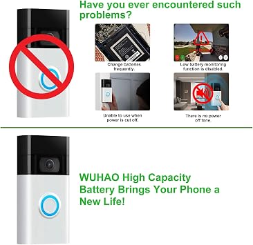 WUHAO S2(6pins) Battery for Ring Video Doorbell 2nd Gen Replacement | 5200mAh Upgraded for Ring 6-PIN 2nd Gen Battery with Tool Repair Kit