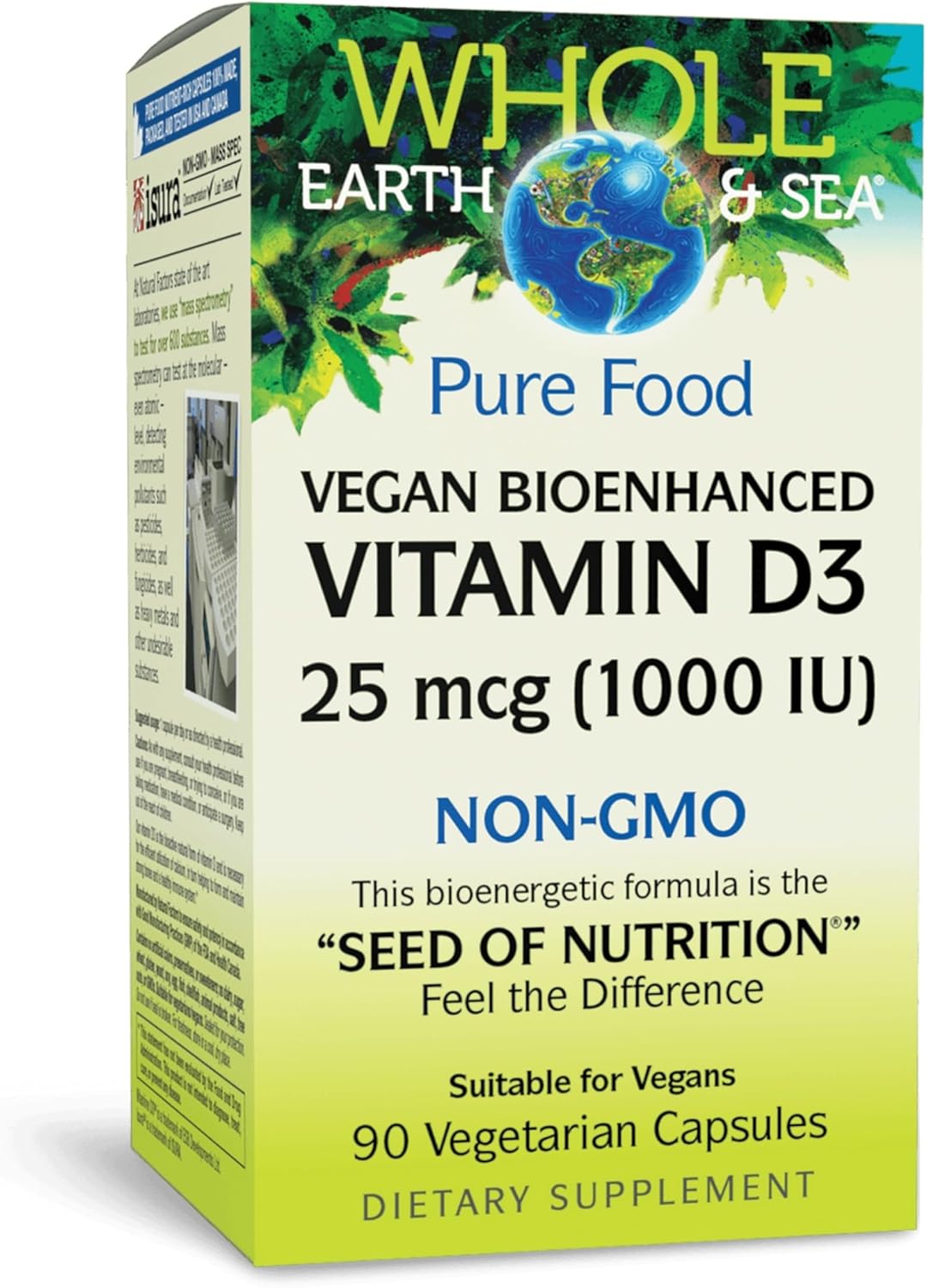 Natural Factors Whole Earth & Sea Vitamin D3 - Dietary Supplement Supports Strong Bones & Joints - Aids Calcium Absorption - Vegan & Non-GMO - 60 Vegetarian Capsules (60 Servings)