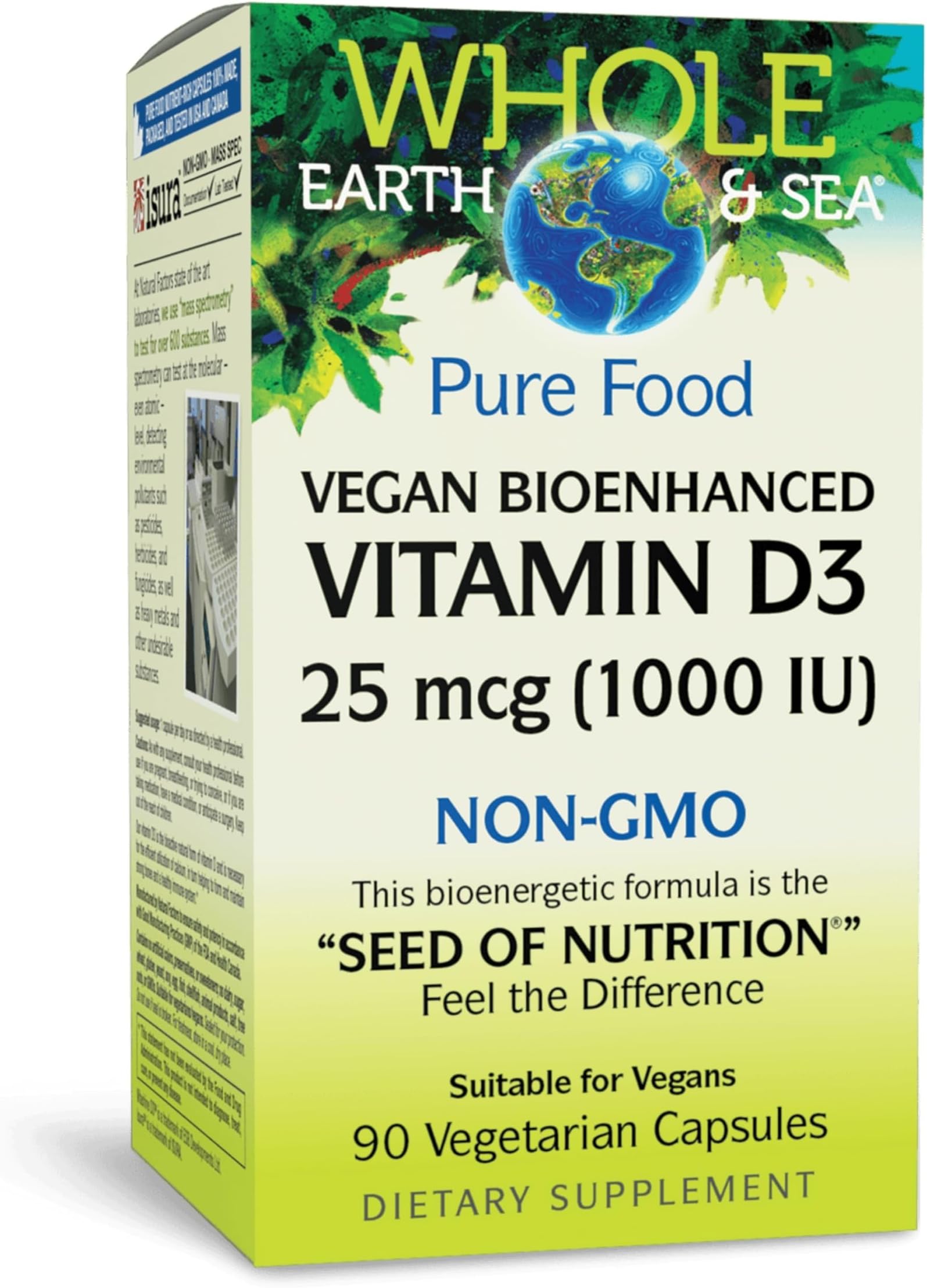 Whole Earth & Sea Vitamin D3 - Dietary Supplement Supports Strong Bones & Joints - Aids Calcium Absorption - Vegan & Non-GMO - 90 Vegetarian Capsules (90 Servings)