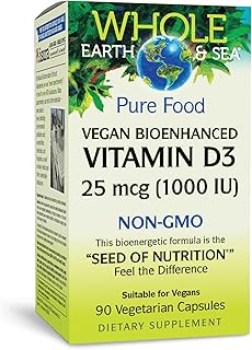 Natural Factors Whole Earth & Sea Vitamin D3 - Dietary Supplement Supports Strong Bones & Joints - Aids Calcium Absorption - Vegan & Non-GMO - 90 Vegetarian Capsules (90 Servings)