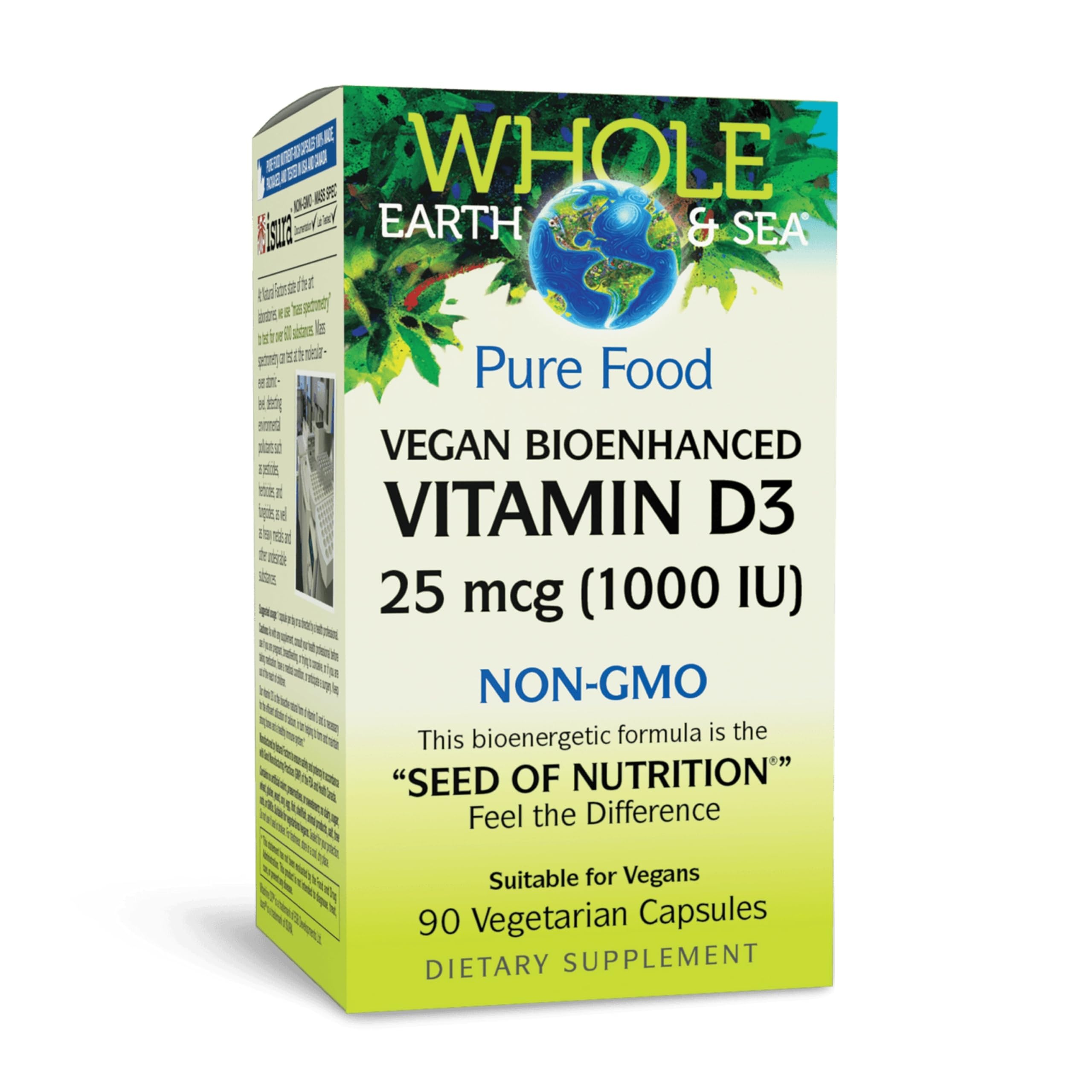 Whole Earth & Sea Vitamin D3 - Dietary Supplement Supports Strong Bones & Joints - Aids Calcium Absorption - Vegan & Non-GMO - 90 Vegetarian Capsules (90 Servings)