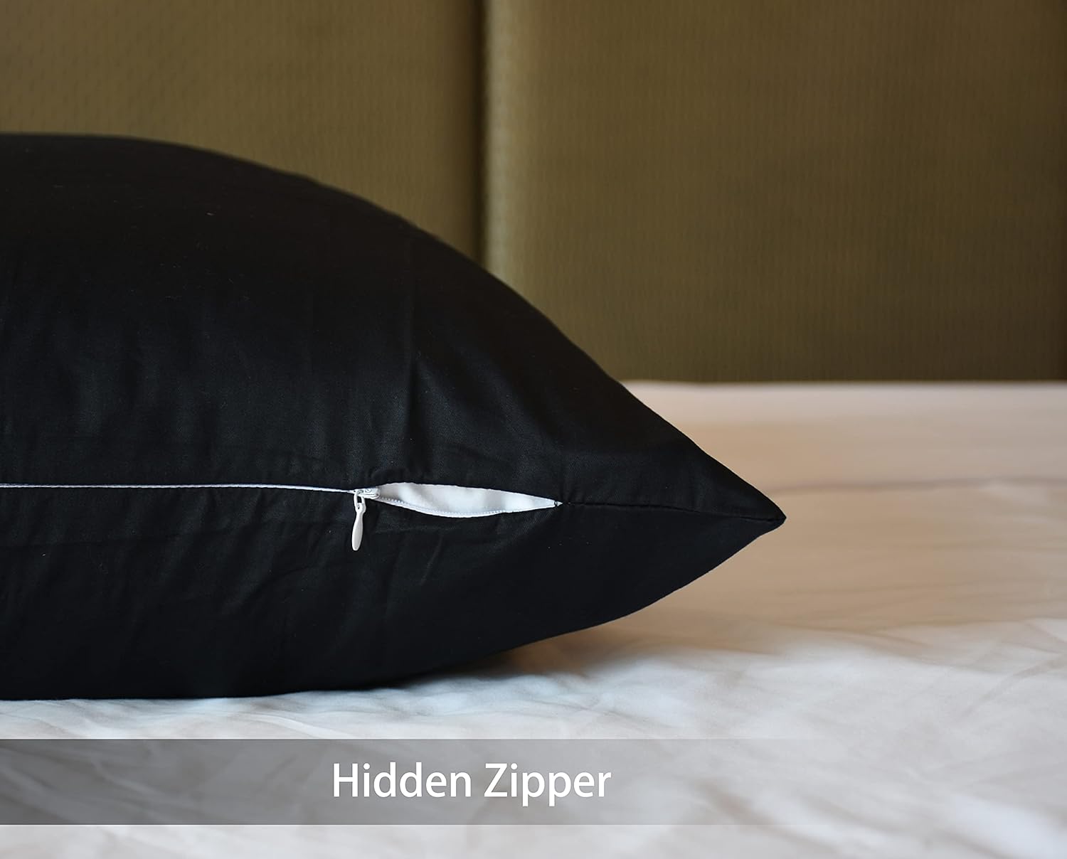 iMaylex Soft 100% Egyptian Cotton Zipper Pillow Case, Cozy and Lightweight Pillowcase, Set of 2, Black, Standard, 20" x 26" - Image 5