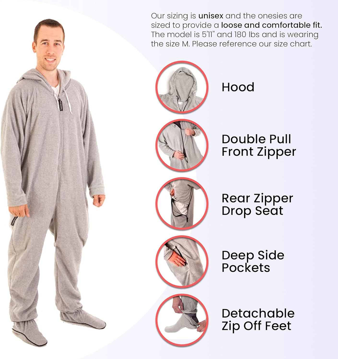 Forever Lazy Footed Adult Onesies, One-Piece Pajama Jumpsuits for Men and Women, Unisex. with Detachable Feet. : Clothing, Shoes & Jewelry