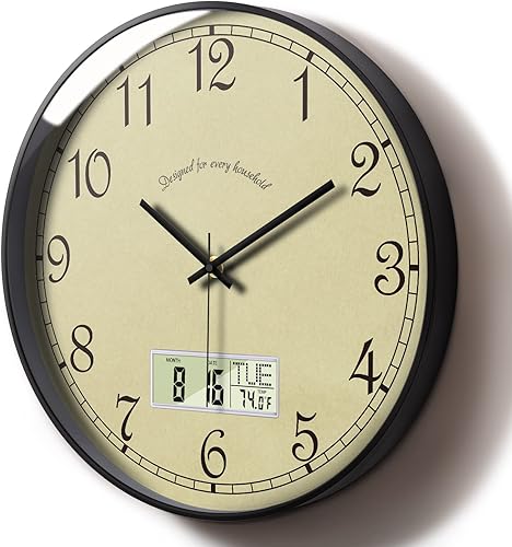 SCOAGE Reloj de pared digital de 12 pulgadas con fecha, temperatura y hora, color beige